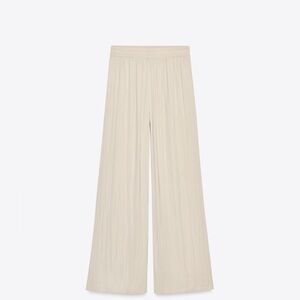 ZARA Flowy Wide-Leg Pants | Cream / Beige | Size M